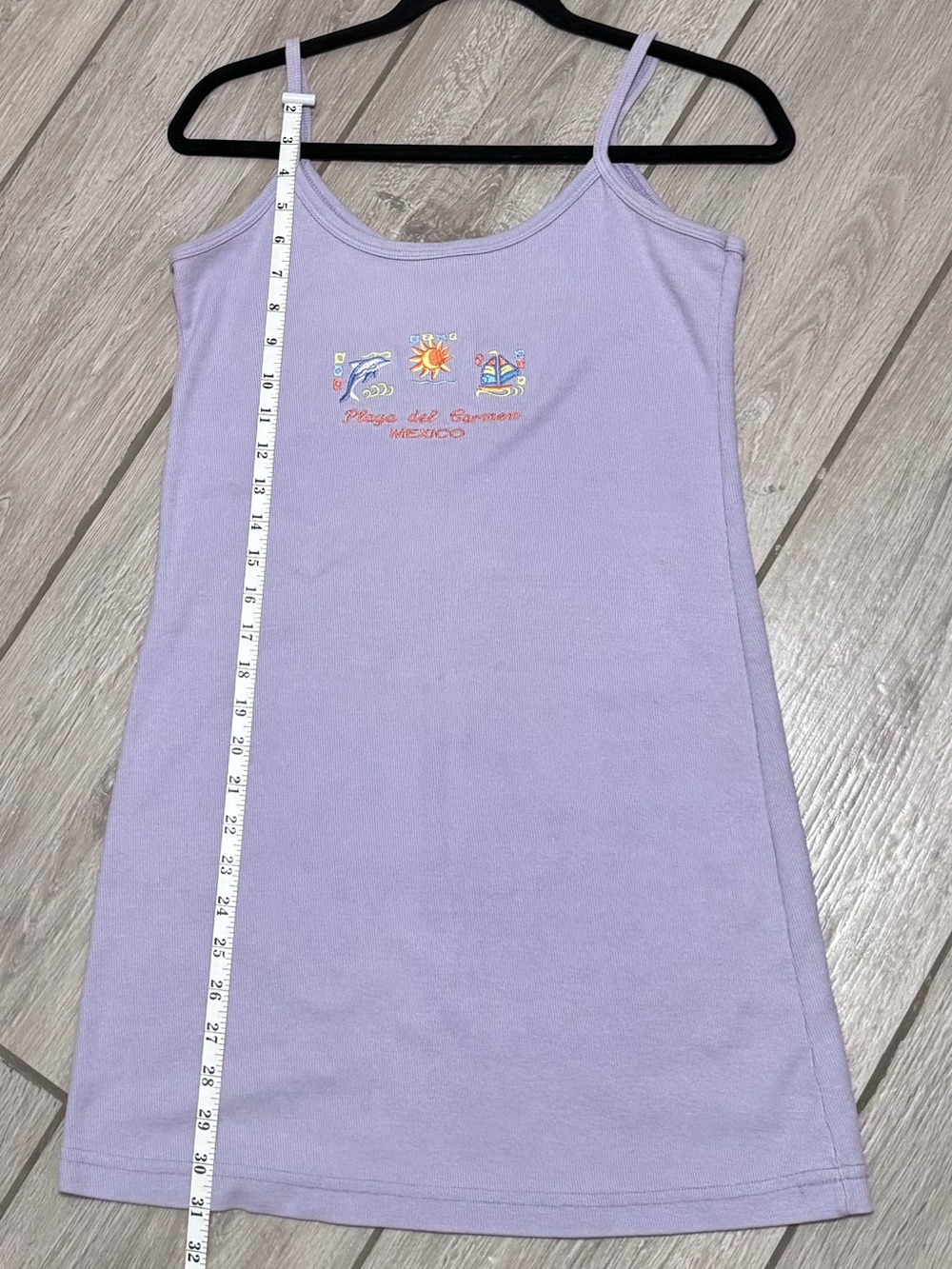 Vintage 100% Cotton Tank Dress with Embroidered Playa Del Carmen, Mexico Motif